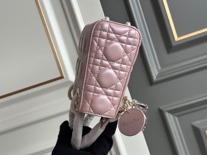 Dior Lady Dior Three-Grid Lambskin Shoulder Bag in Black Lambskin