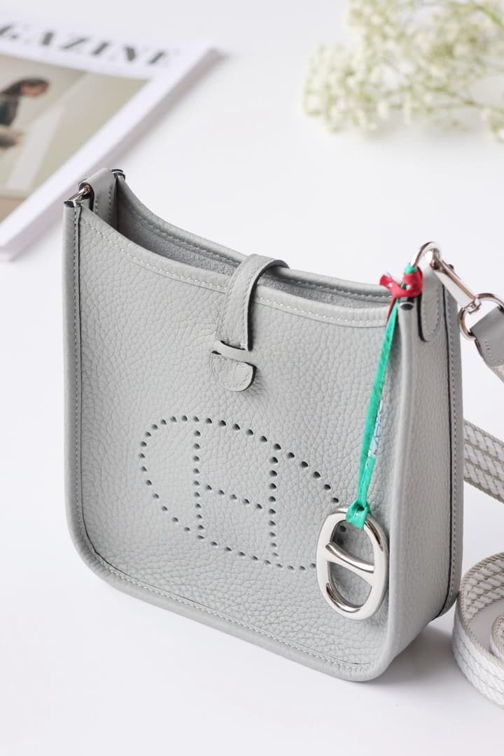 Hermès Glacier Blue Shoulder Bag with Striped Strap in Glacier Blue