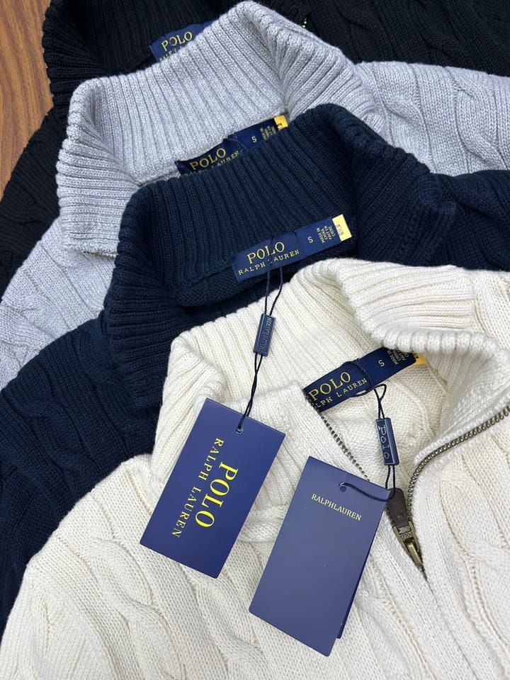 Ralph Lauren Unisex Cable Knit Zip Cardigan in Apricot