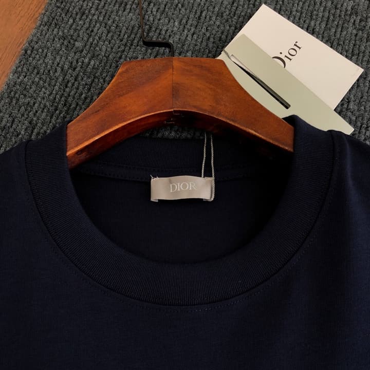 Dior Embroidered Logo T-Shirt – 2026SS in Apricot Ringer With Navy Collar