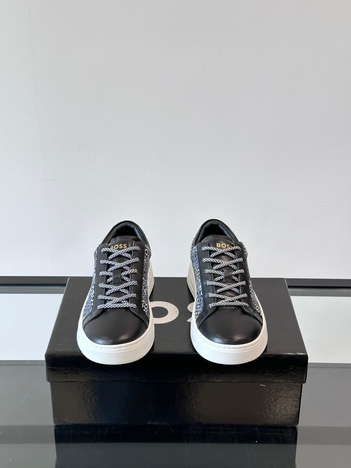 Boss Italian-Made Cupsole Sneakers in Black Patterned