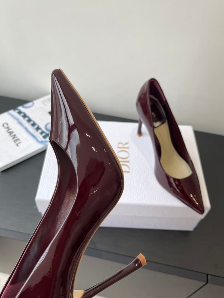 Dior Pointed High-Heel Pumps – 25SS Spring/Summer Collection in Patent Burgundy