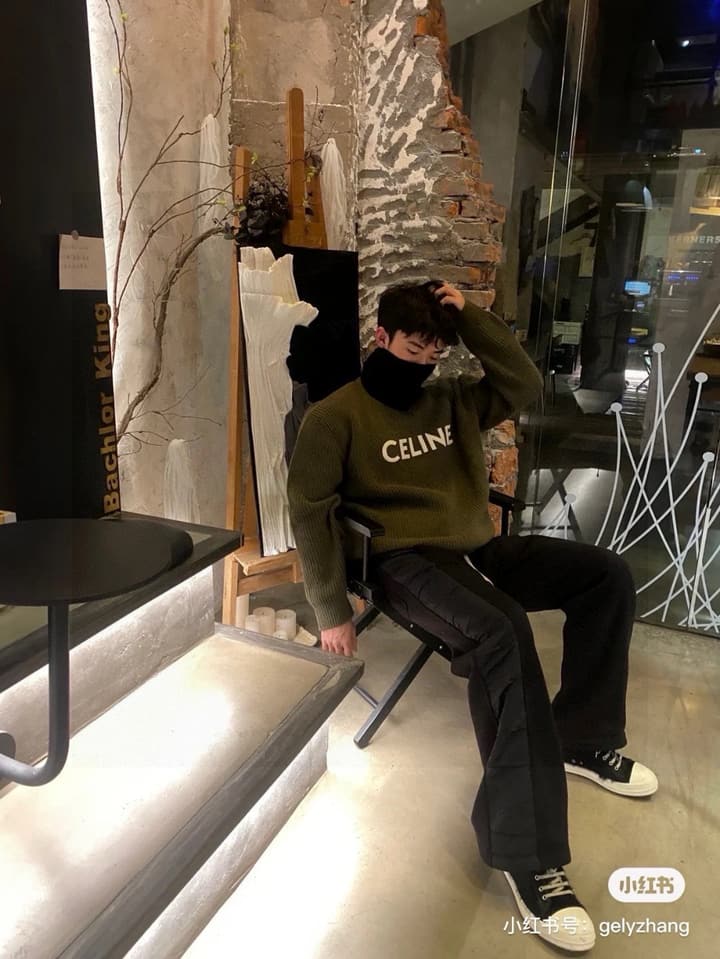 Celine Classic Embroidered Crewneck Sweater in Army Green