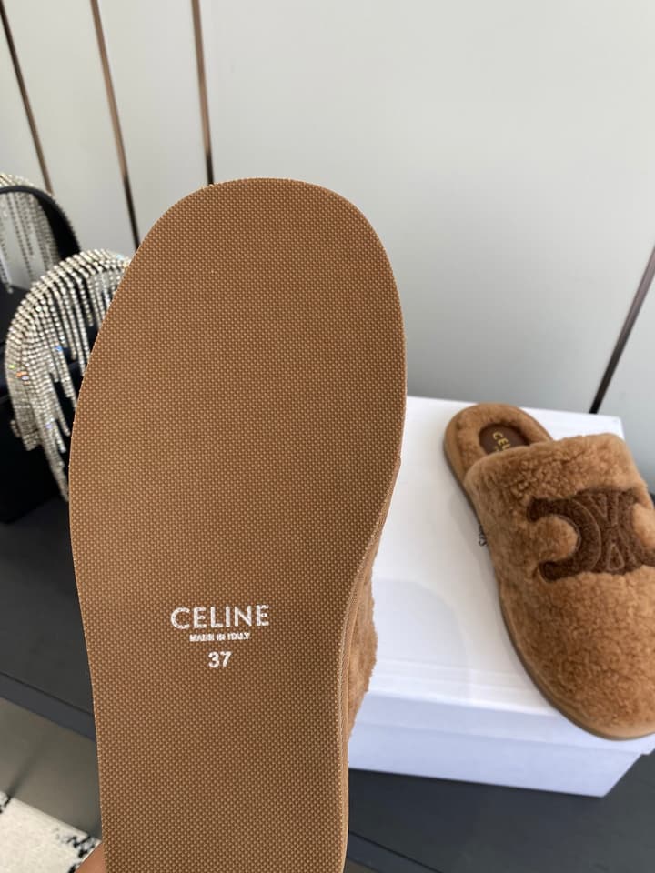Celine Triomphe Wool Slippers – Autumn/Winter Collection in Beige