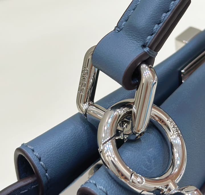 Fendi Iconic Peekaboo Small Woven Handbag in Navy Blue Woven Lattice