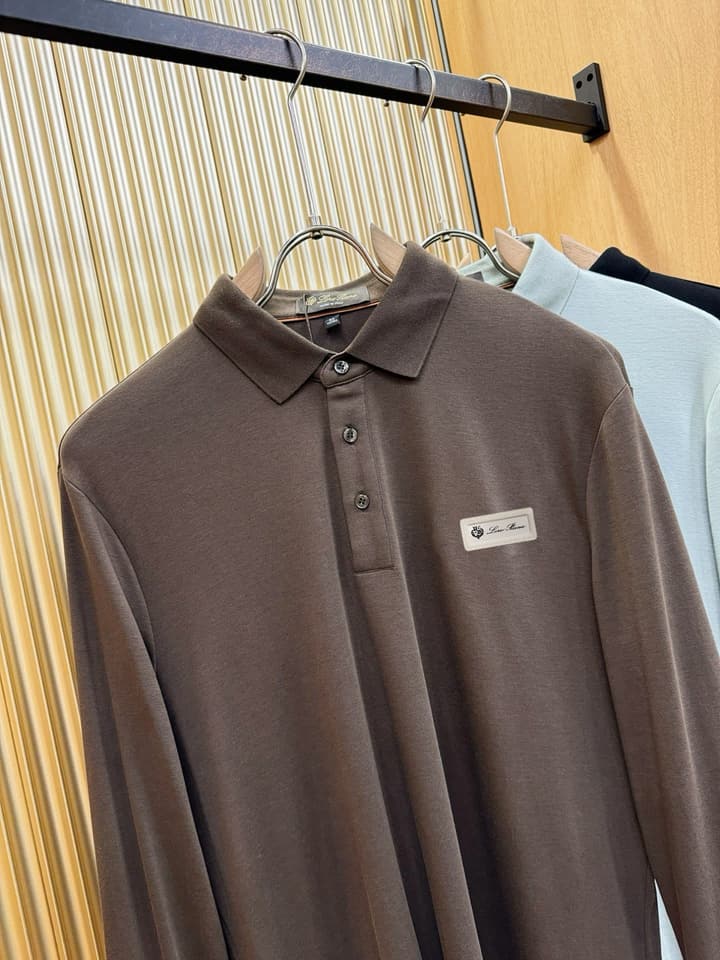 Loro Piana Solid Long Sleeve Polo Shirt – Autumn/Winter Collection in Black