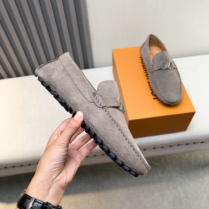 Louis Vuitton Pebbled Leather Driving Shoes in Black Smooth Leather