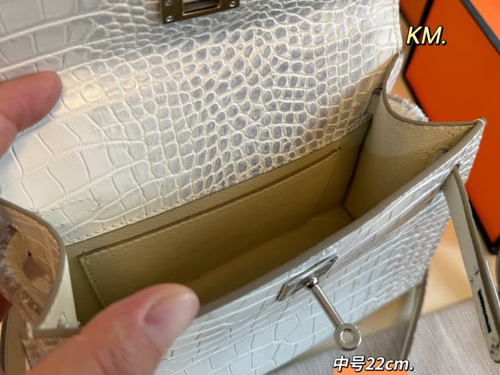 Hermès Crocodile Embossed Silver Kelly Bag