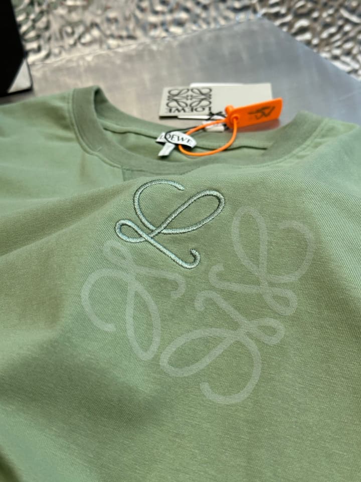 Loewe Anagram Embroidered Cotton T-Shirt in Sage Green