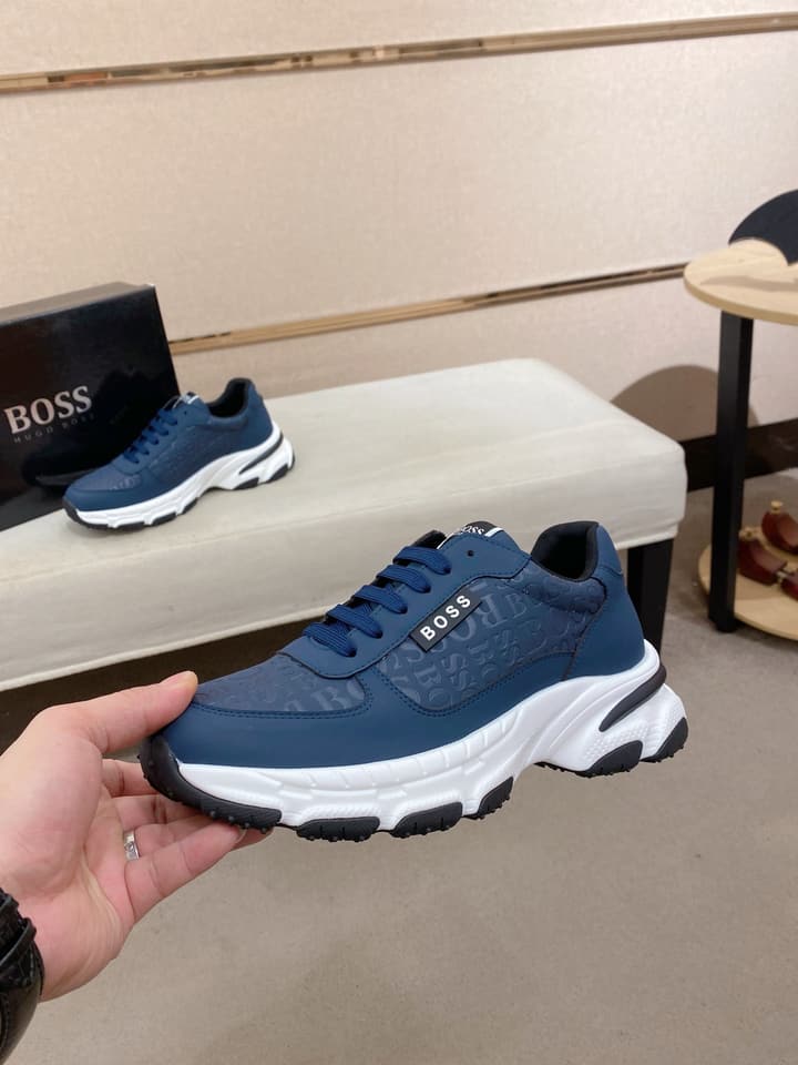 Boss Men's Casual Leather Sneakers in Blue