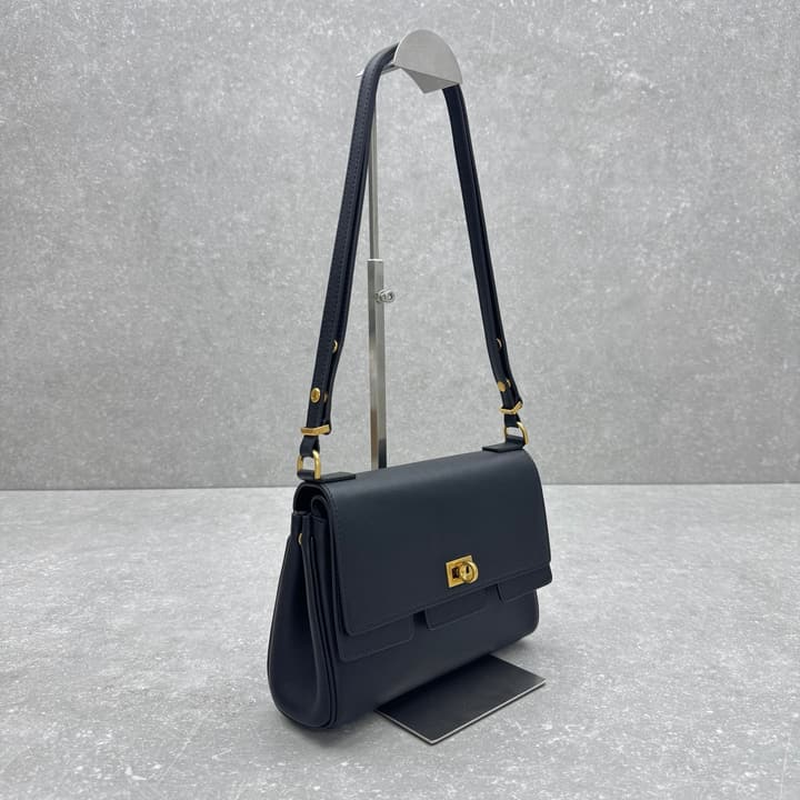 Balenciaga Bel Air Flap Small Shoulder Bag in Classic Black Leather