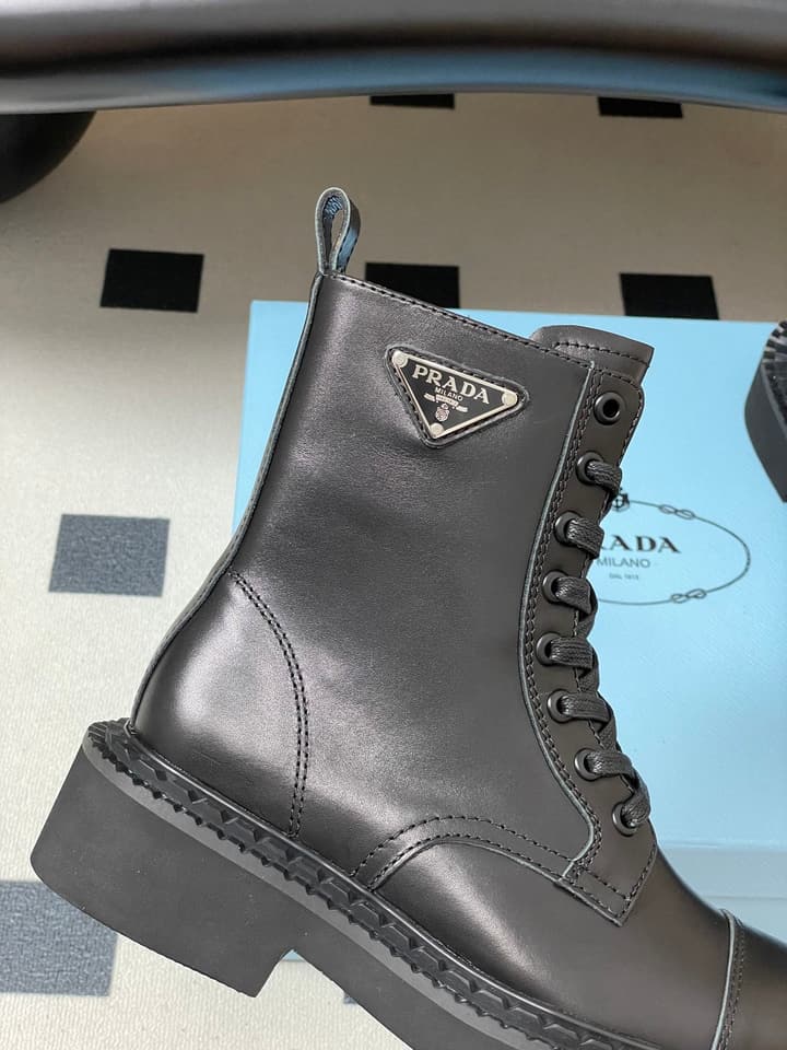 Prada Triangle Logo Combat Boots – 25SS in Black Suede