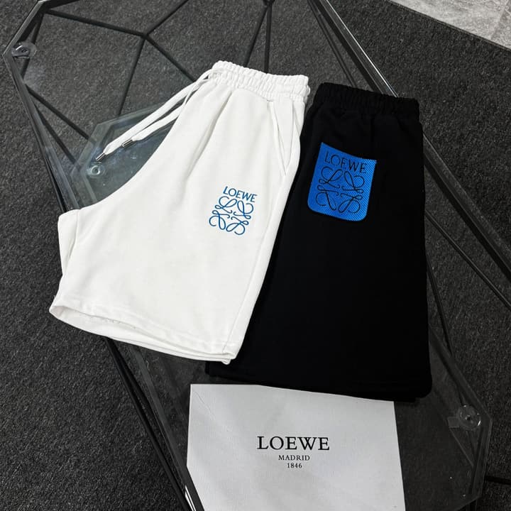 Loewe Classic Element Embroidered Shorts in Black With Blue Anagram Logo