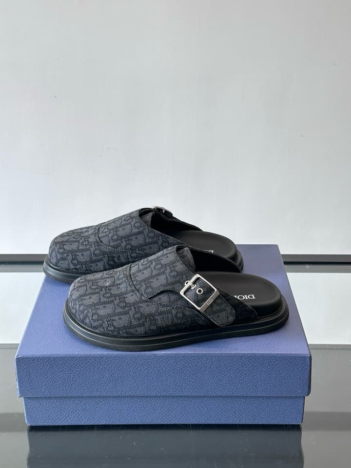 Dior Oblique Print Closed-Toe Mules in Navy