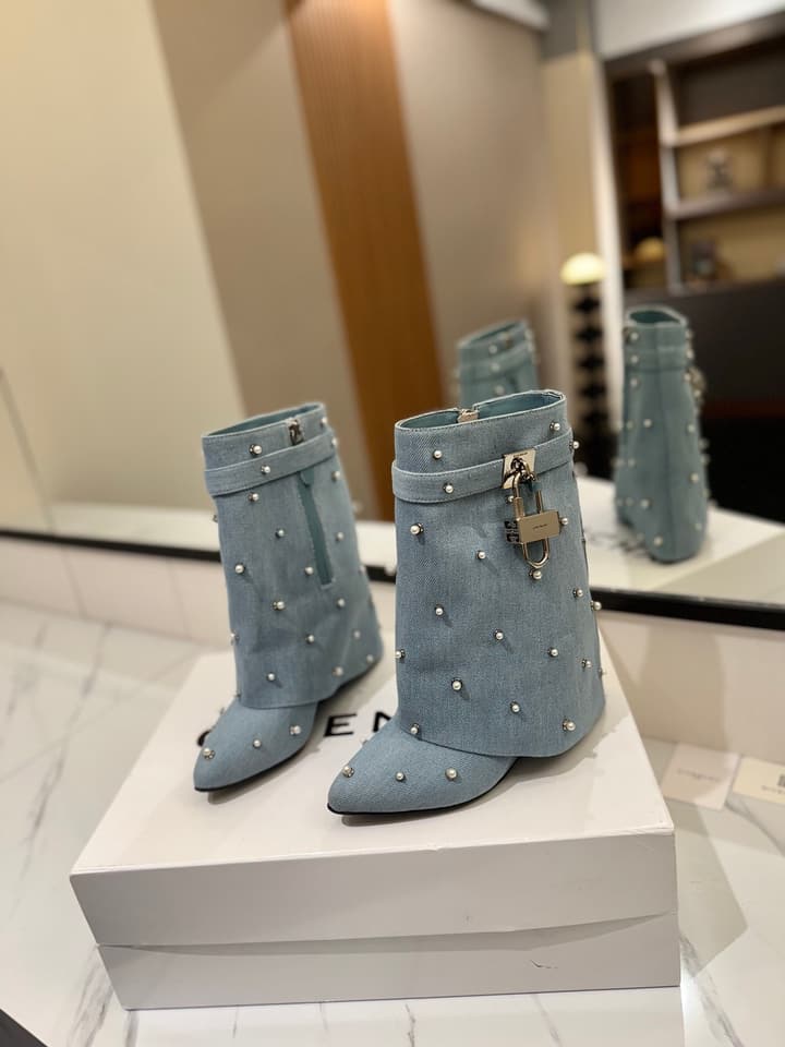 Givenchy Washed Denim Lock Knee-High Boots – 2024 SS in Soft Light Blue Denim