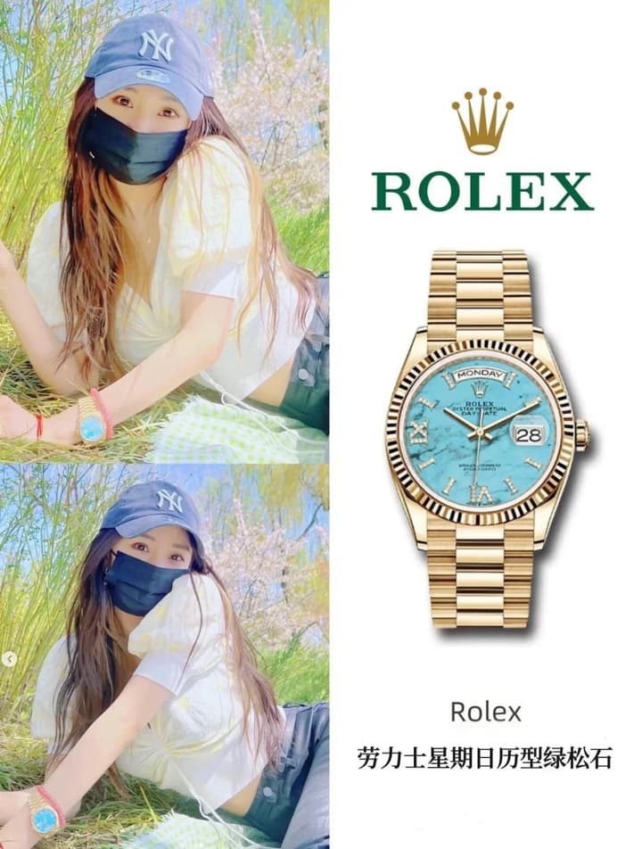 Rolex Day-Date Oyster Perpetual Gold Turquoise Mechanical Watch in Champagne
