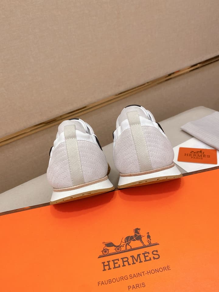 Hermès Suede and Goatskin H Detail Sneakers
