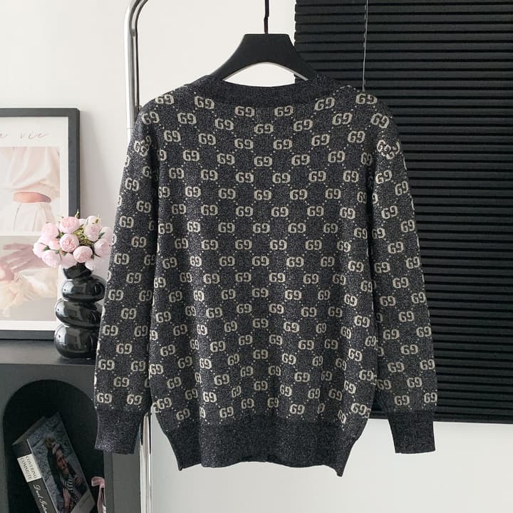 Gucci Silver Thread Jacquard Crewneck Sweater – Autumn/Winter Collection in Black