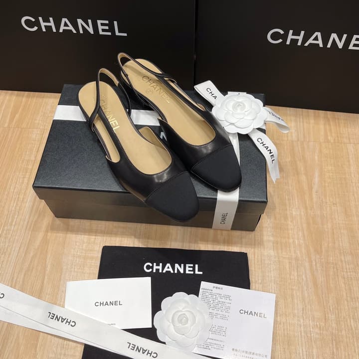 Chanel Classic Slingback Heels in Black Polished Finish