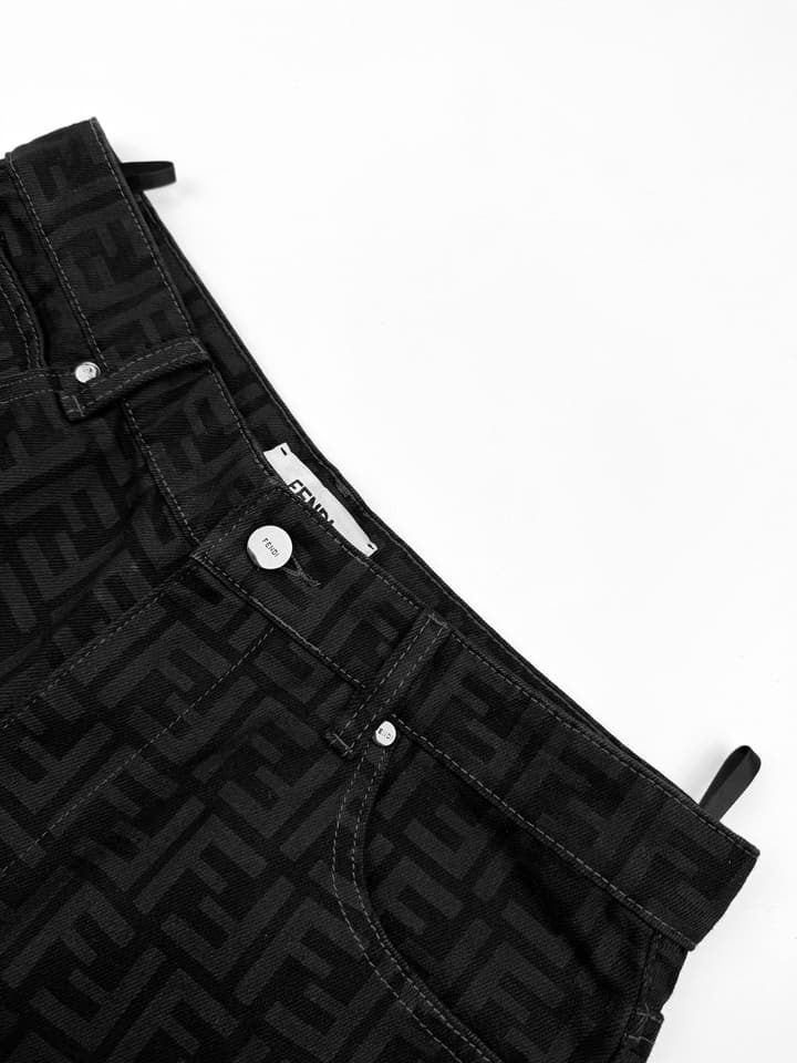Fendi All-Over FF Monogram Denim Jeans in Black Ff Monogram Denim