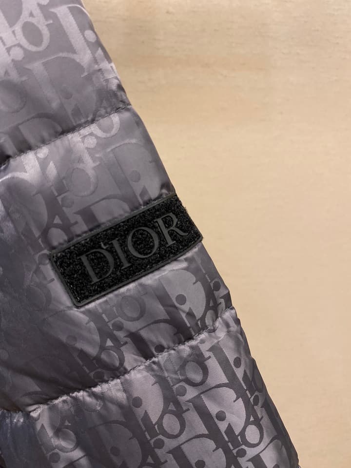 Dior Jacquard Logo Unisex Down Puffer Jacket in Dark Gray Jacquard