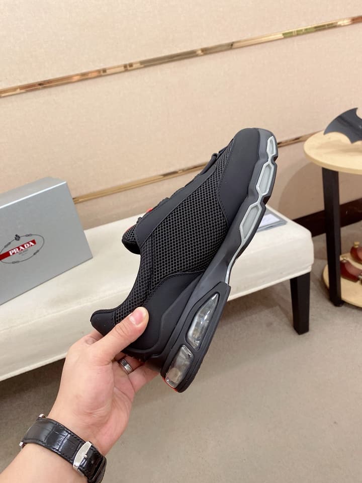 Prada Men's Leather Mesh Sneakers – New Collection in Charcoal Grey