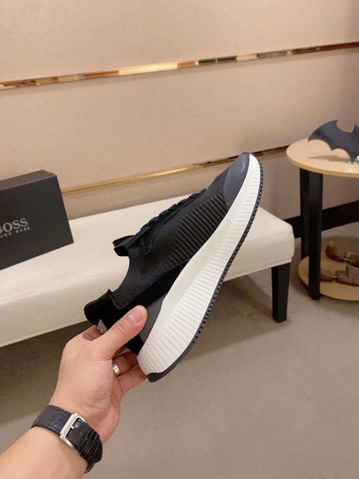 Boss Latest Casual Fly-Knit Sneakers in Black With Gold Accents