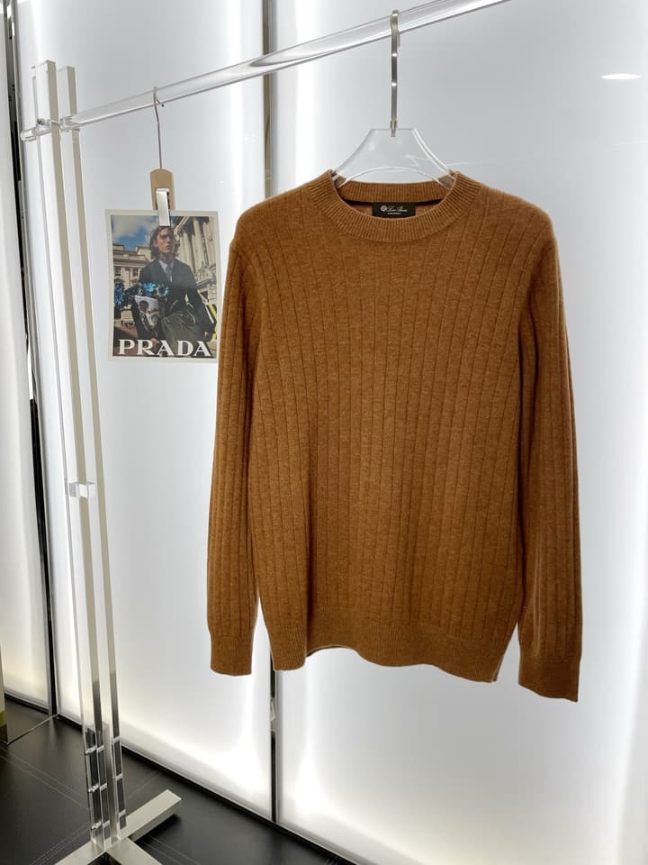 Loro Piana Men's Casual Knit Sweater in Camel Brown Sweater