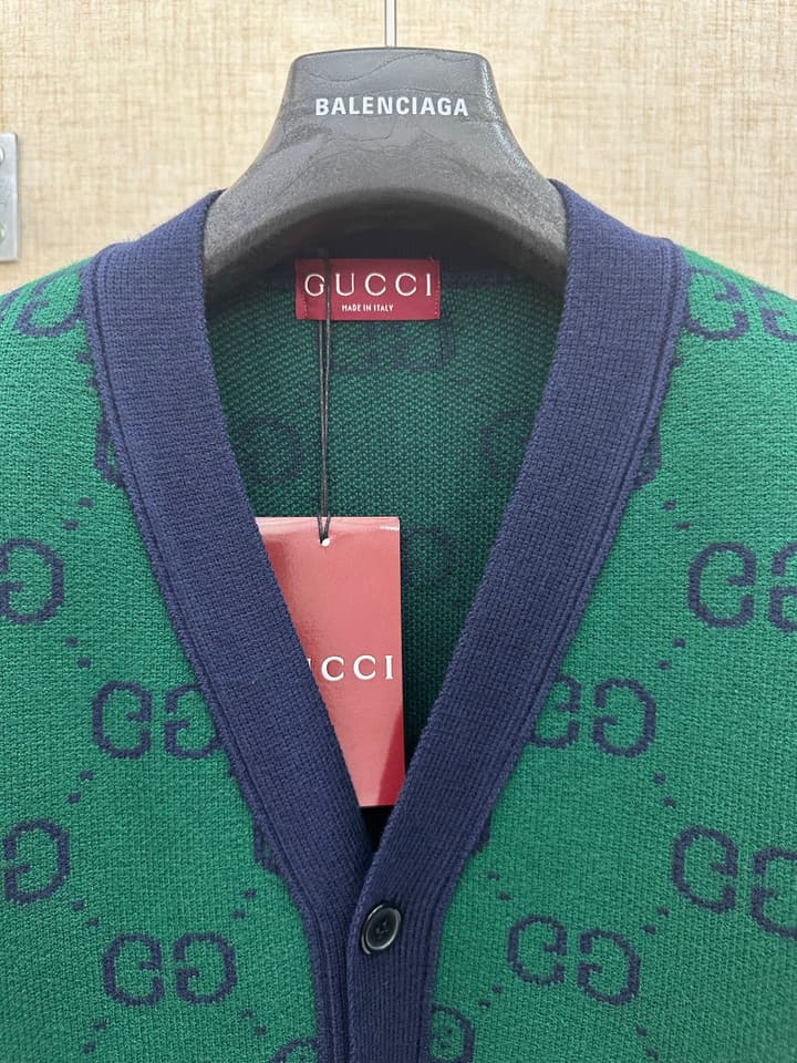 Gucci Gradient Double G Knit Cardigan in Green To Navy Gradient