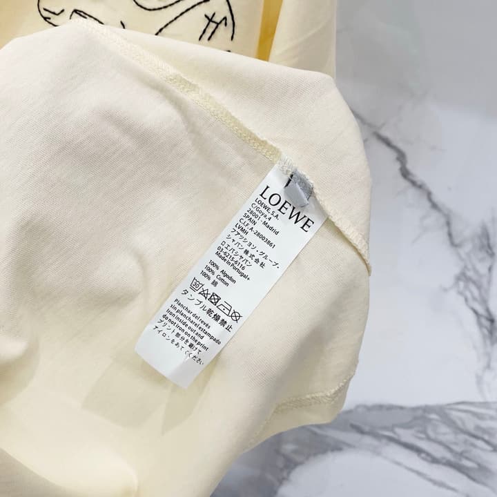 Loewe Cat Embroidery Cotton T-Shirt in Apricot