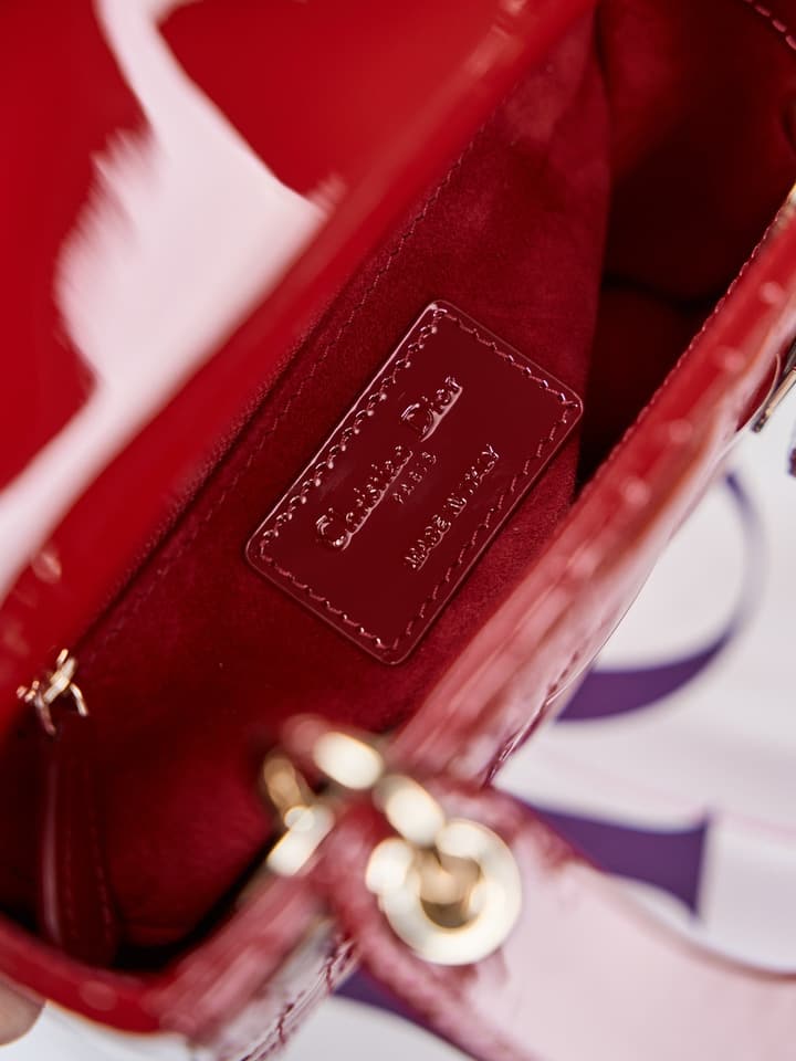 Dior Lady Dior Mini Patent Crossbody Bag in Cherry Red Patent