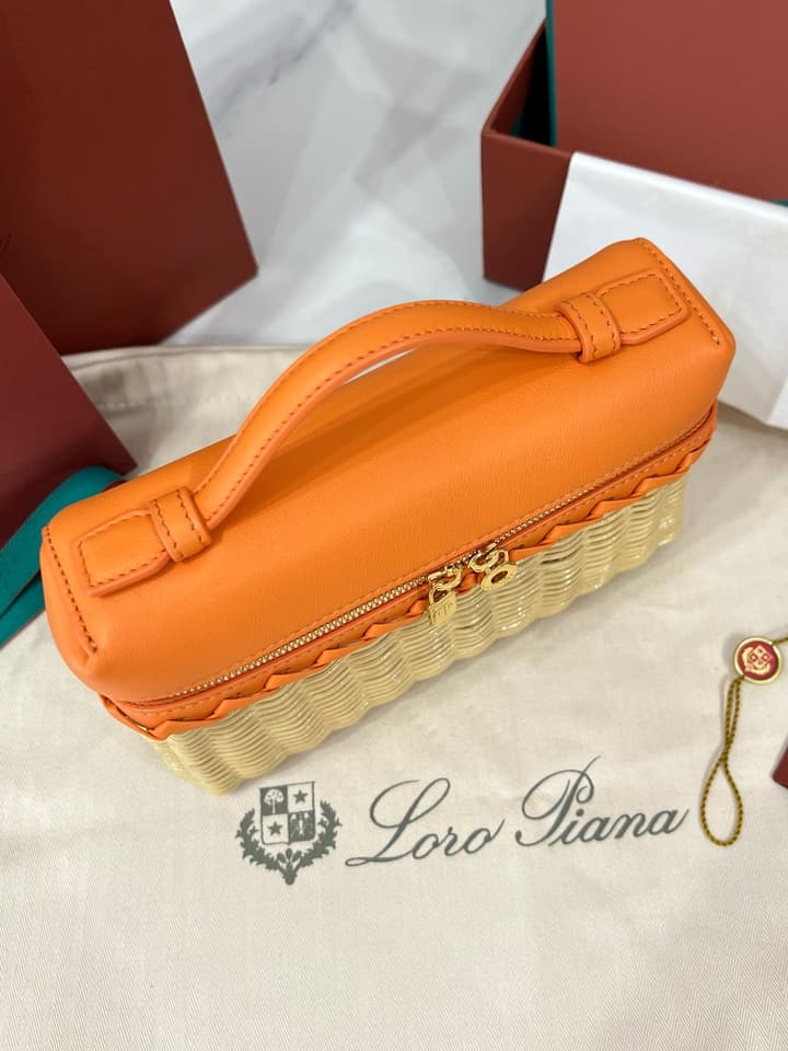 Loro Piana Extra Pocket L19 Woven Bamboo and Leather Bag in Cinnamon Orange