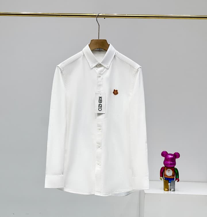 Kenzo Gold Embroidered Tiger Head Oxford Long Sleeve Shirt in Green