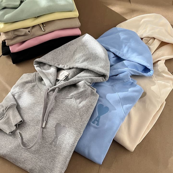 Ami Paris Ami de Coeur Macaron Zip Hoodie in Pastel Pink
