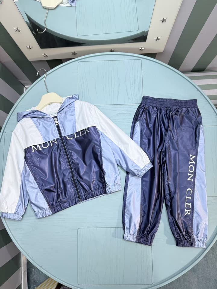 Moncler Kids Windbreaker Suit Set – 2025SS in Dark Blue Color Block Set