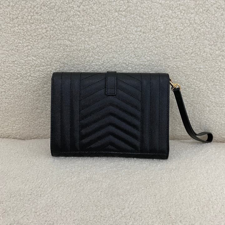Saint Laurent Monogram Envelope Clutch Bag in Classic Black Quilted Leather