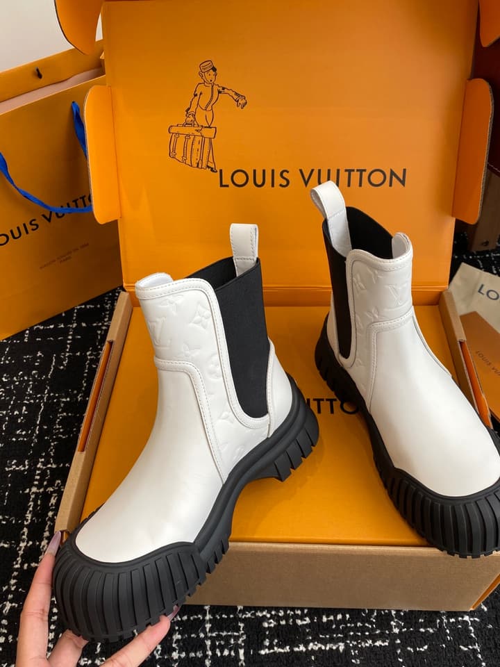 Louis Vuitton Runway Slip-On Ankle Boots – New Collection in Beige