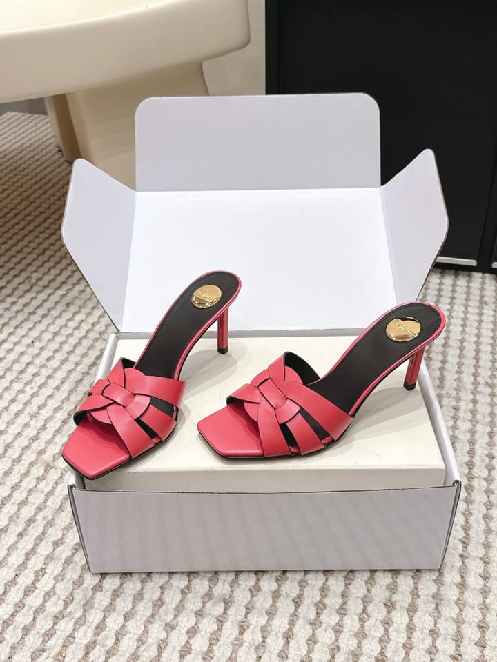 Saint Laurent Melody Square-Toe Heeled Sandals – 2026 Spring/Summer Collection in Beige Patent