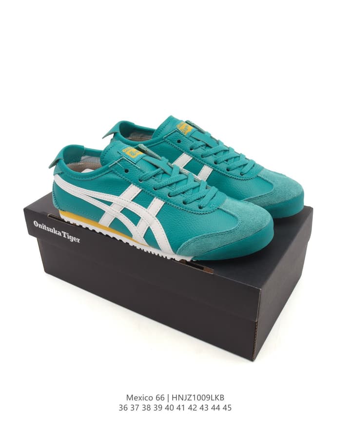 Asics Onitsuka Tiger Mexico 66 Classic Sneakers in Teal With White Stripes And Yellow Accent