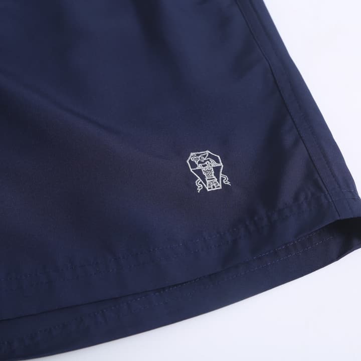 Brunello Cucinelli Embroidered Swim Trunks in Navy Blue