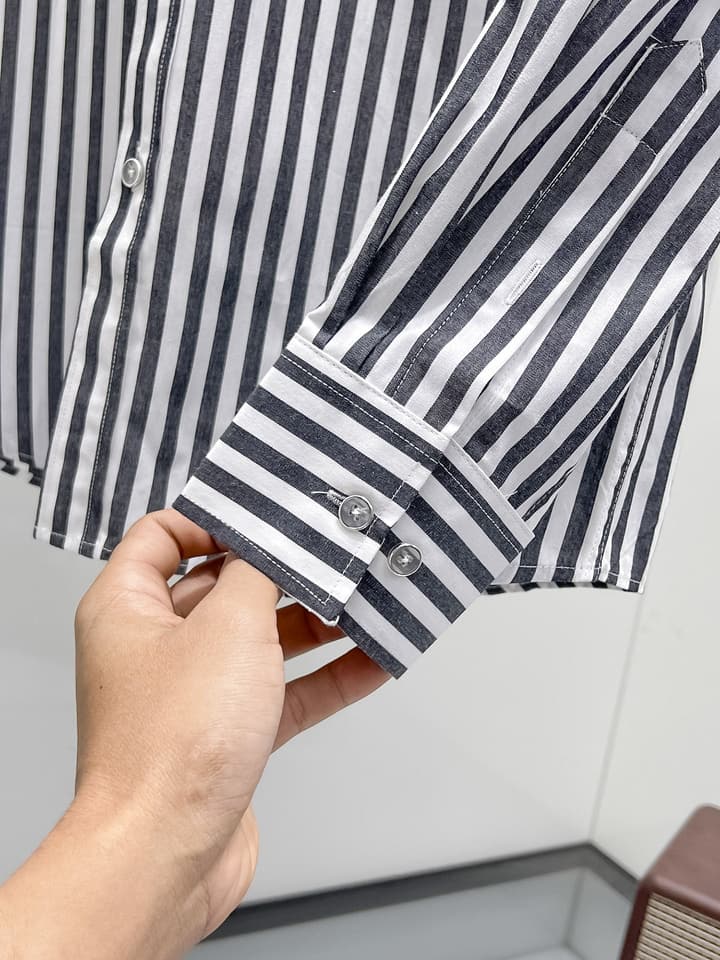 Hermès Long-Sleeve Shirt in Light Blue Striped