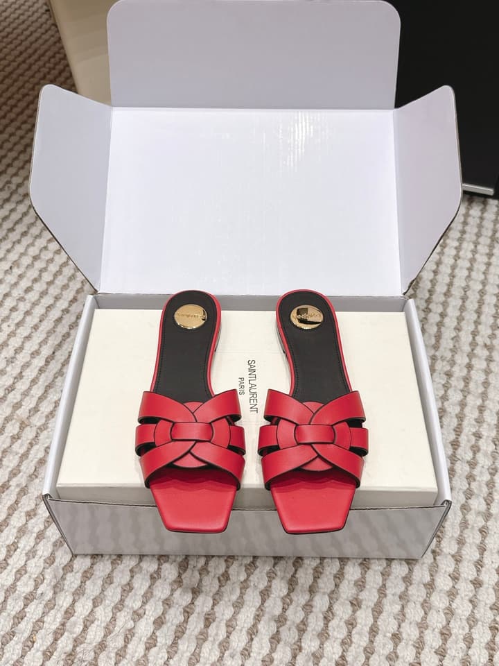 Saint Laurent Melody Square Toe Flat Sandals – 2026SS in Burgundy Patent
