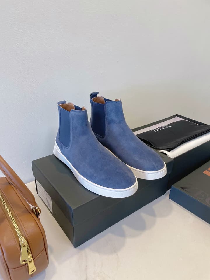 Zegna COUTURE Triple Stitch Leather Sneakers in Black Suede With Dark Sole