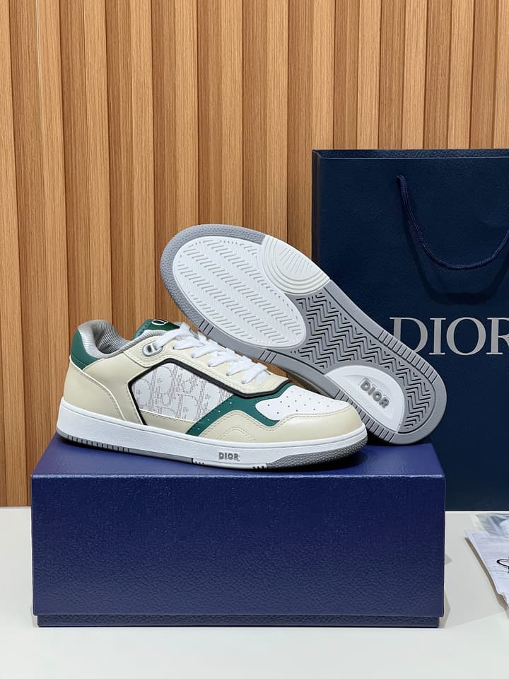 Dior B27 Unisex Sneakers – 2025 Collection in Beige With Dark Green Accents