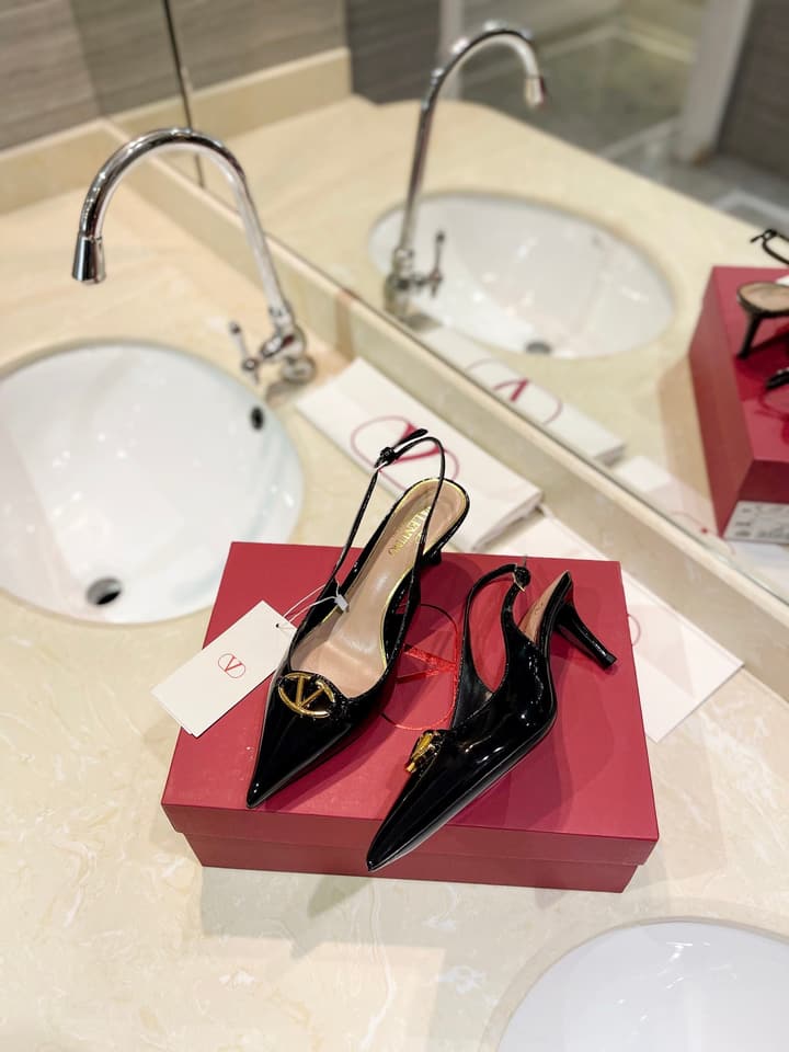 Valentino VLogo Signature Patent Leather Slingback Heels – 2024 Collection in Nude Leather