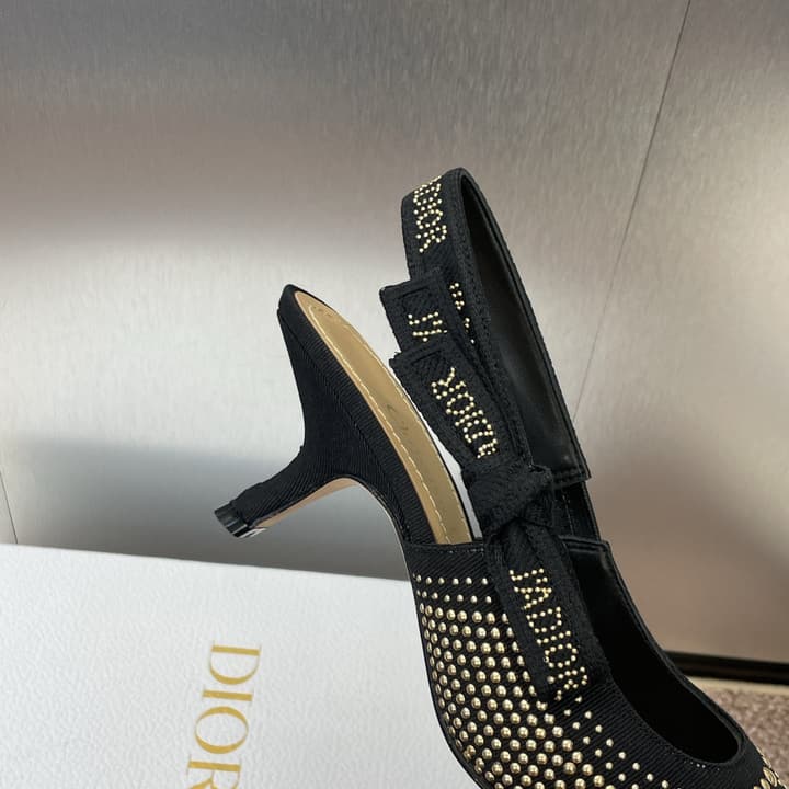 Dior J'Adior Rivet Heeled Sandals – 2024SS in Black Glitter Toe Slingback