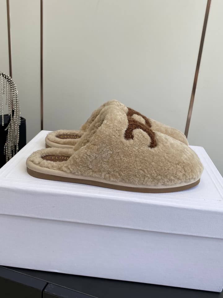 Celine Triomphe Wool Slippers – Autumn/Winter Collection in Beige