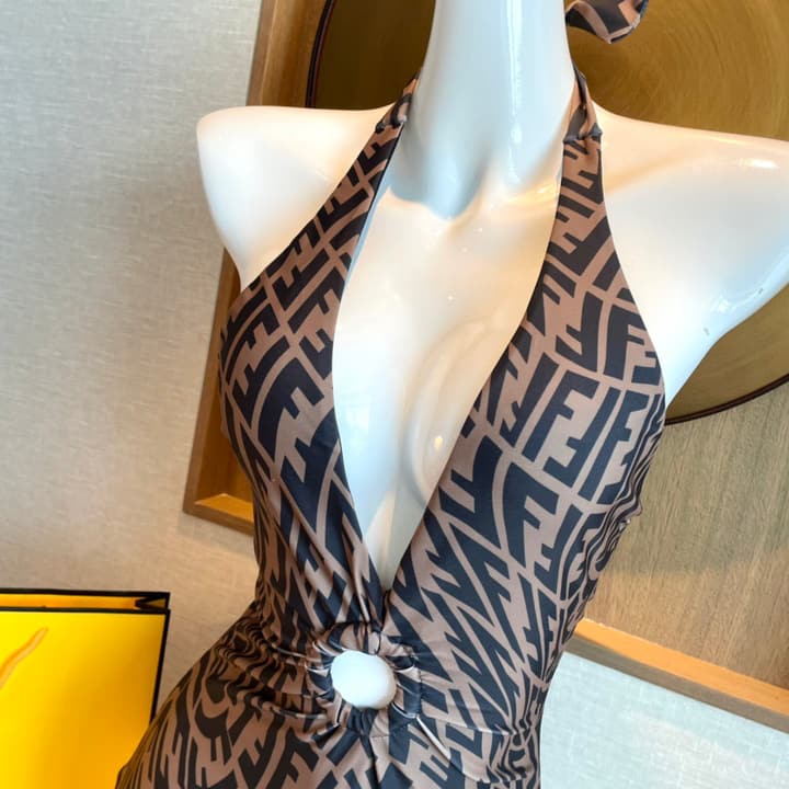 Fendi Versatile Backless One-Piece Swimsuit in Black Halter Plunge