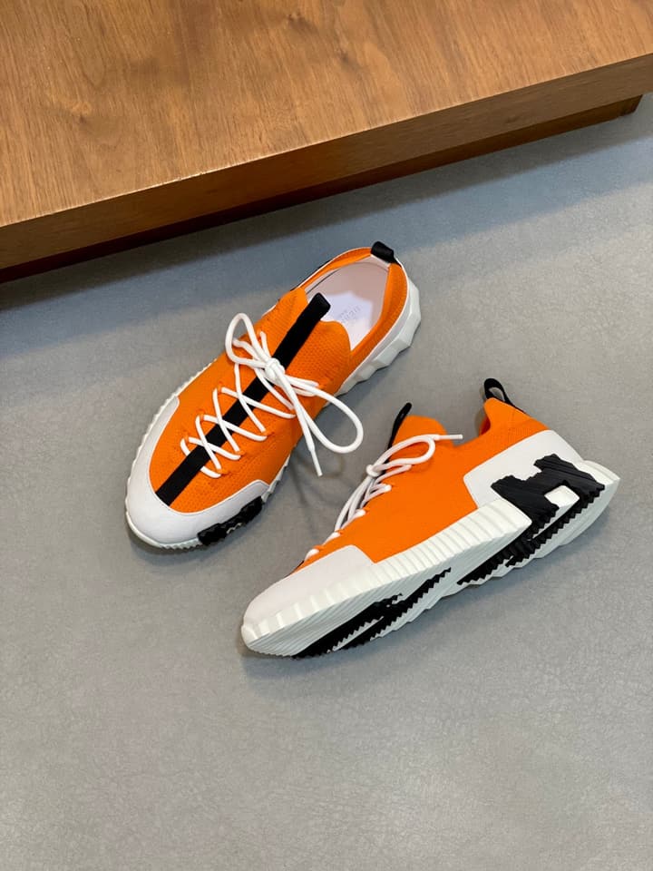 Hermès Suede and Denim Canvas Sneakers in Black And White