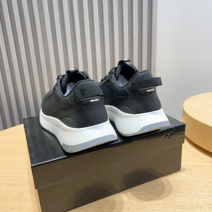 Boss Men's Layered Sport Sneakers in Black With White Sole